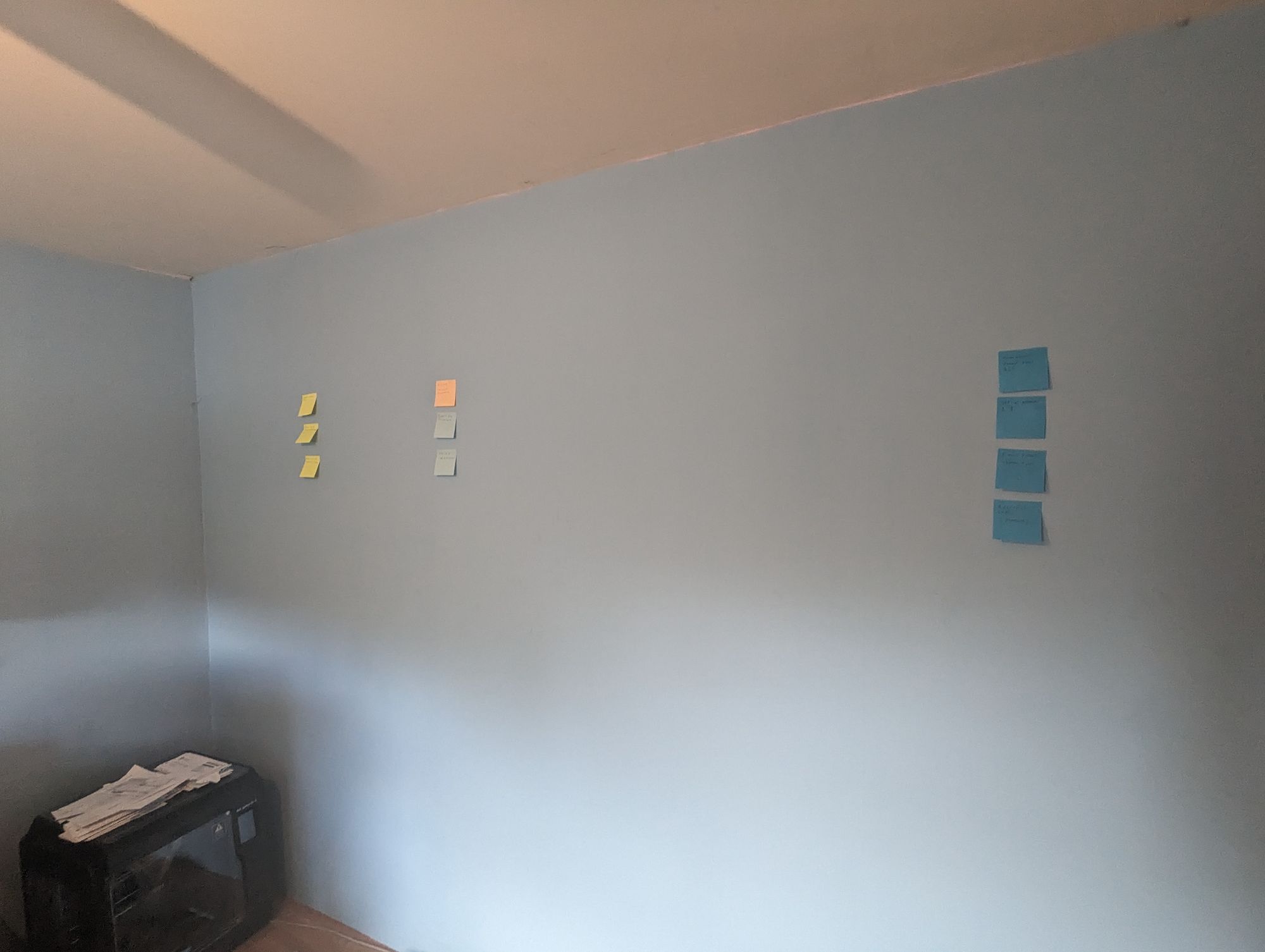 Post it notes stuck on a light blue wall